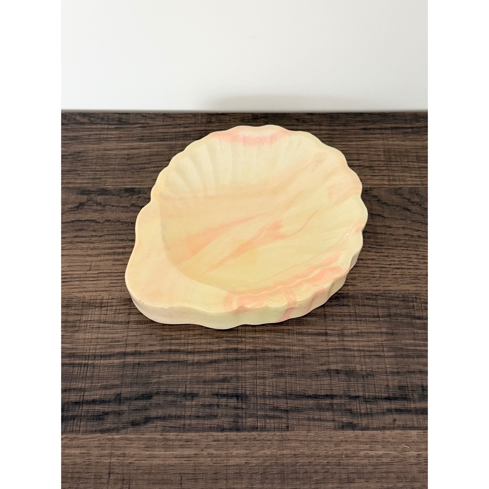Vintage Marbled Ceramic Seashell Soap Dish Trinket Jewelry Vanity Tray Coastal